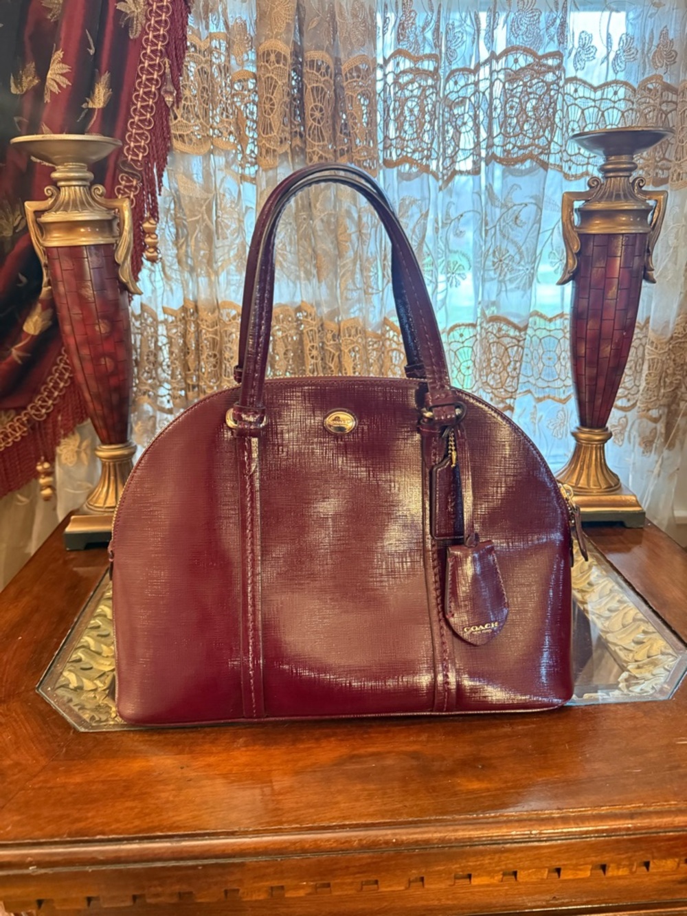 Coach Burgundy Leather Dome Satchel - Elegant Women's Handbag